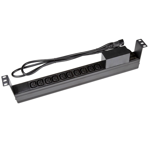 Powershield 10 Way Horizontal PDU with IEC C14 Input, 1RU  10 x10AMP IEC C13 Outlets, 10AMP IEC C14 Plug, includes MCB.