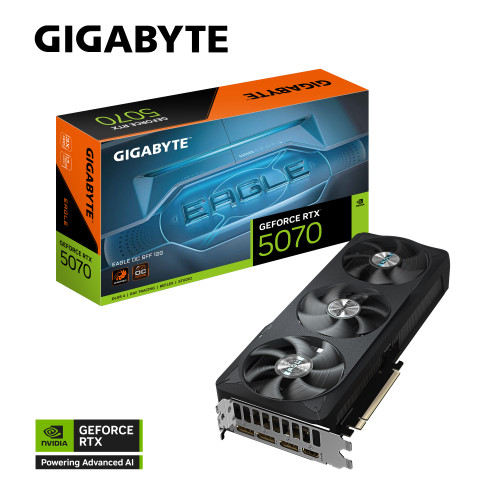 Gigabyte GV-N5070EAGLE OC-12GD, GeForce RTX 5070, CUDA  6144, 12 GB, GDDR7, PCI-E 5.0, ATX, 750W, HDMI 2.1b *1