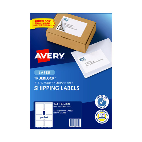 Avery Shipping Labels with Trueblock® for Laser Printers, 99.1 x 67.7 mm, 800 Labels (959006 / L7165)