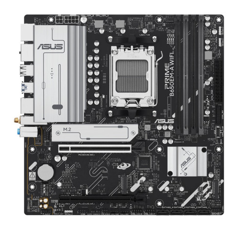 ASUS AMD B650EM PRIME B650EM-A WIFI (AM5) Micro-ATX Motherboard  4x DDR5 256GB, 1x PCIe 4.0 x16 slot, 3 x M.2 slots, 4 x SATA, Wi-Fi 6