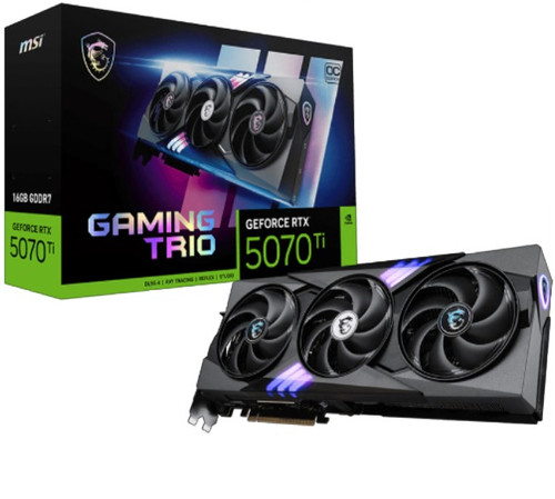 MSI nVidia GeForce RTX™ 5070 Ti 16G GAMING TRIO OC,PCI Express® en 5, Boost: 2572 MHz, CUDA 8960 Units, 16GB GDDR7, HDMI™ x 1