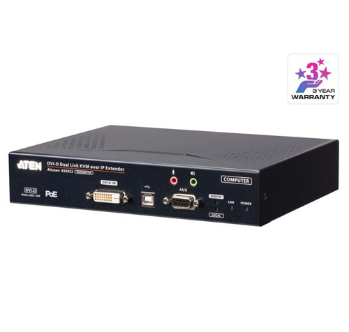 Aten DVI Dual Link KVM over IP Transmitter with DC Power + Power over Ethernet support, supports up to 2560 x 1600 @ 60 Hz, USB and 3.5mm Audio input