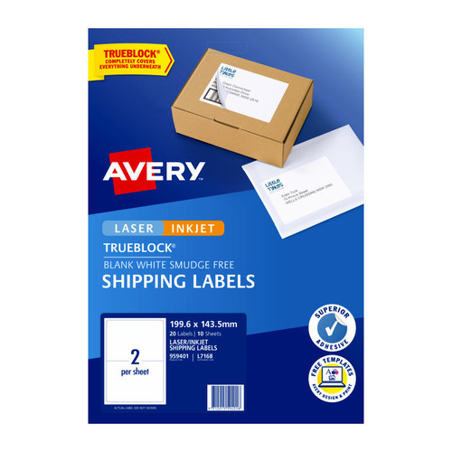 Avery Internet Shipping Labels for Laser & Inkjet Printers, 199.6 x 143.5 mm, 20 Labels (959401 / L7168)