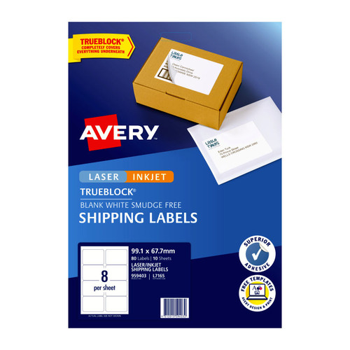 Avery Internet Shipping Labels for Laser & Inkjet Printers, 99.1 x 67.7 mm, 80 Labels (959403 / L7165)