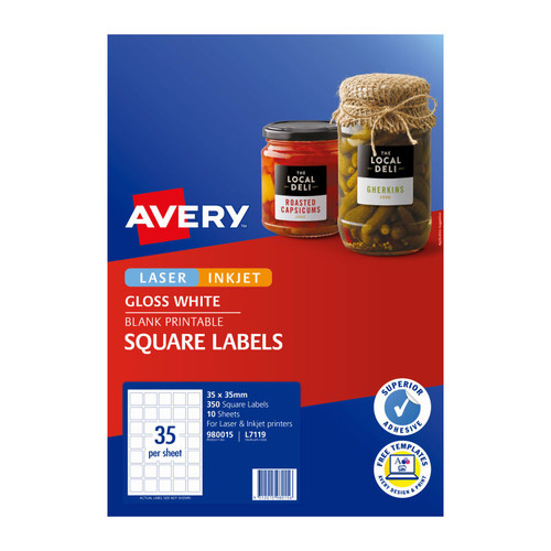 Avery Glossy Square Labels, 35 x 35 mm, 350 Labels (980015 / L7119)
