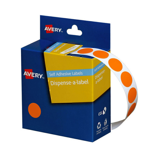 Avery Orange Circle Dispenser Labels, 14 mm diameter, 1050 Labels (937240)
