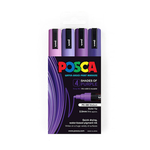 Posca PC-5M Medium Bullet Purples Pack 4