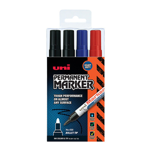 Uni 520 Permanent Bullet Industrial Assorted Pk4