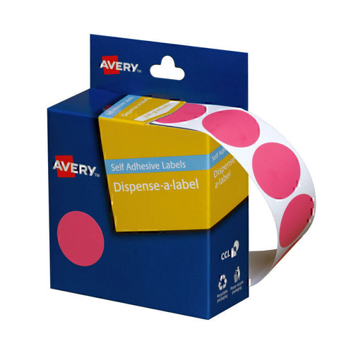 Avery Pink Circle Dispenser Labels, 24 mm diameter, 500 Labels (937249)