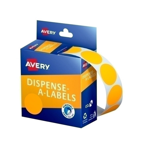 Avery Fluoro Orange Circle Dispenser Labels, 24 mm diameter, 350 Labels (937301)