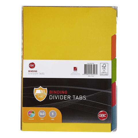 Binding Divider Tabs A4 Unpunched 160gsm GBC Summer Colour 5 Tab BCT5TSC
