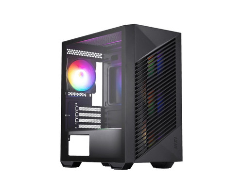 MSI PRO FORGE M050A Mini-Tower, mATX/ITX, GPU 300mm, CPU 160mm, PSU 170mm, 4 slots, 4×RGB fans, 2×2.5', 2×3.5', 120/240mm top rad, 388×200×423mm