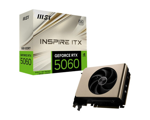MSI nVidia GeForce RTX 5060 8G INSPIRE ITX OC, Boost: 2535 MHz, CUDA 3840 Units, 8GB GDDR7, PCI Express® Gen 5 x16 (uses x8). HDMI™ x 1 (emabargo)