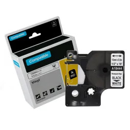 Compatible Dymo SD18444 Label Black Text on White Industrial Vinyl Labels 12mm wide x 5.5 metres long