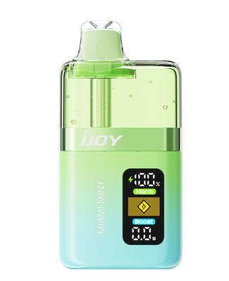 Ijoy Juicy Miami Mint  50k delivers rich, dense vapor and exceptional flavor thanks to its dual mesh coils, operating at 18W in Normal Mode or 22W in Boost Mode.