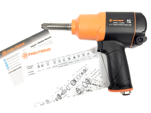 Pneumatic Impact Wrench 1/2" Square Drive Pneutrend 24285L 2" Ext. Anvil