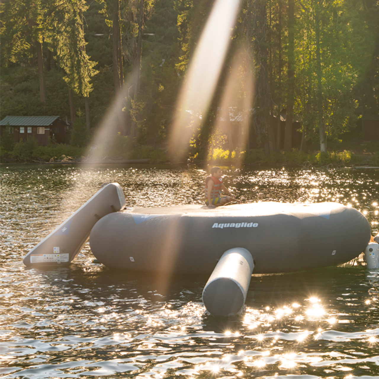 Aquaglide Ricochet 12' Bouncer Aquapark with Slide, Log, and C-Deck