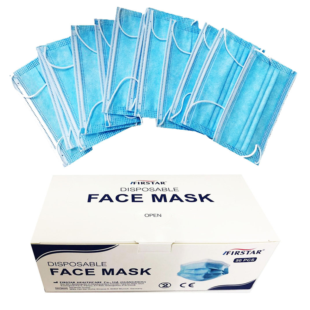 50 Surgical Face Masks with Elastic Ear Loops 3 Ply Israeli First Aid