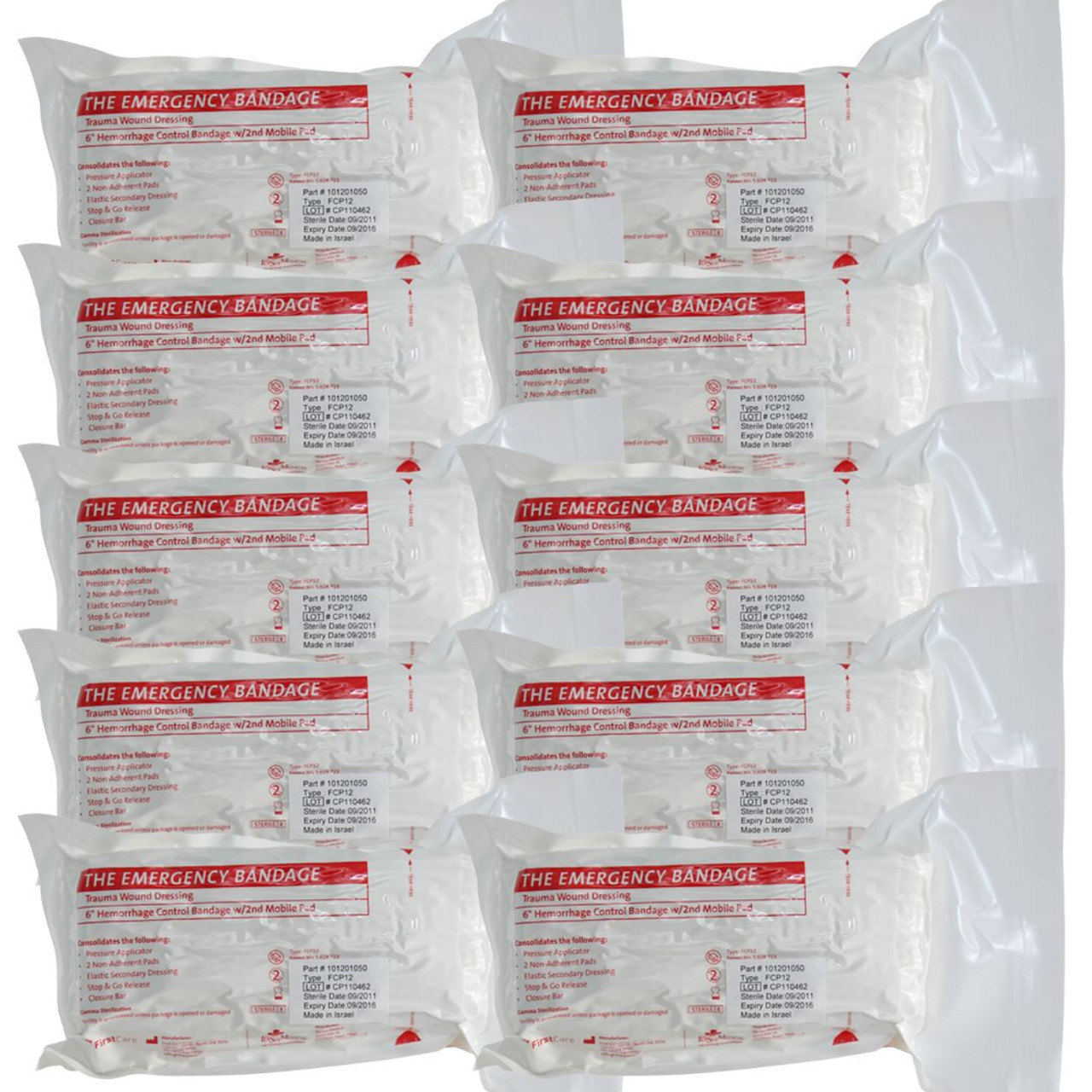6 White Israeli Bandage with Pressure Bar — Lot of 10 - Israeli First Aid
