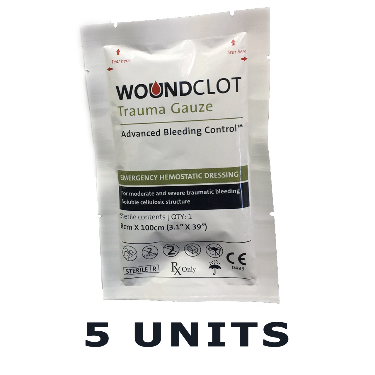 Lot of 5 WoundClot Trauma Gauze (Hemostatic Dressing) 8 cm x 100 cm