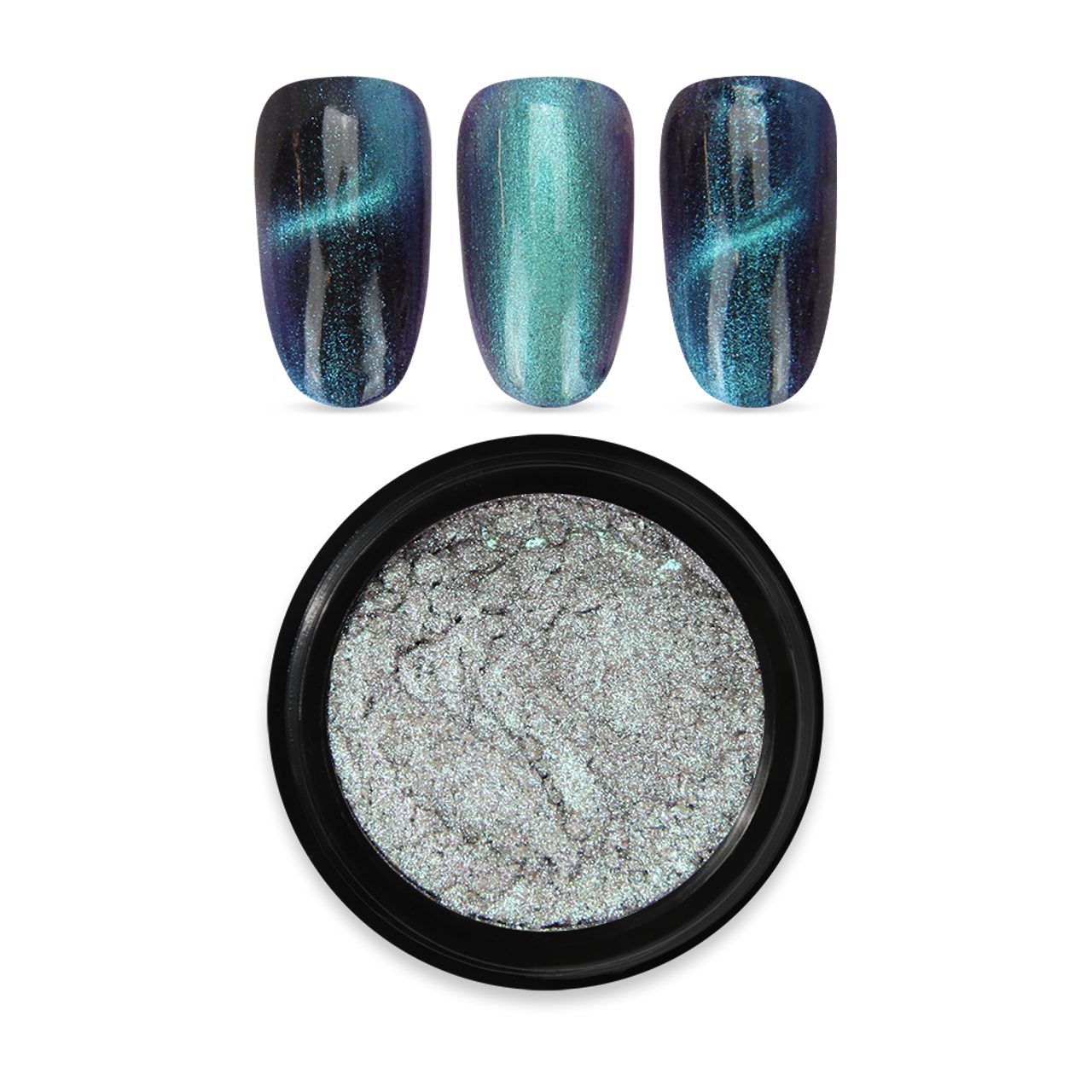 Blue magnetic pigment powder by Moyra for nail art stamping. Available at  .