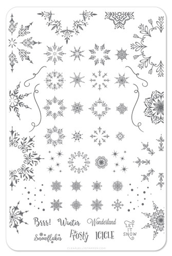 Clear Jelly Stamper Let it Snow nail stamping plate. Available in the USA at www.lanternandwren.com.