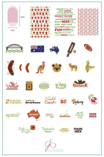 Clear Jelly Stamper Land Down Under nail stamping plate. Available in the USA at www.lanternandwren.com.