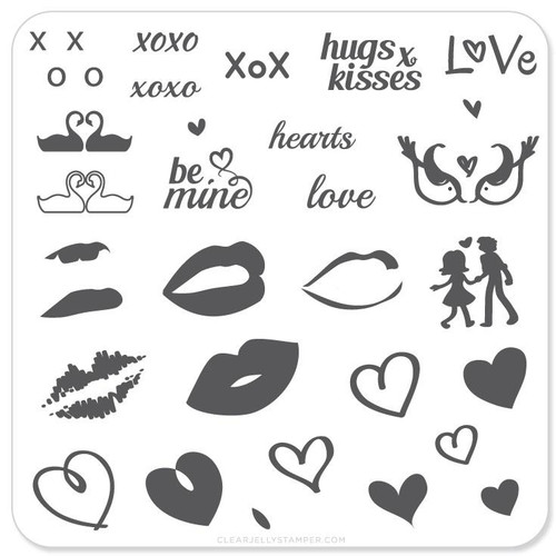 Clear Jelly Stamper Luscious Lips & Love nail stamping plate. Available in the USA at www.lanternandwren.com.
