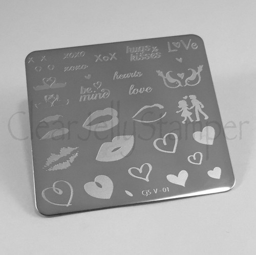 Clear Jelly Stamper Luscious Lips & Love nail stamping plate. Available in the USA at www.lanternandwren.com.