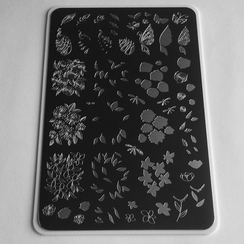 Peacock's Garden nail stamping plate by Clear Jelly Stamper. Available in the USA at www.lanternandwren.com