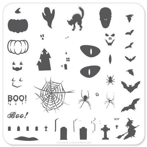 Witches Brew Halloween nail stamping plate by Clear Jelly Stamper