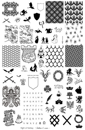 Flight of Fantasy, Dragons nail stamping plate, available exclusive at www.lanternandwren.com.