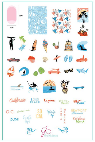 Surf's Up! - California nail stamp by Clear Jelly Stamper, available at www.lanternandwren.com.