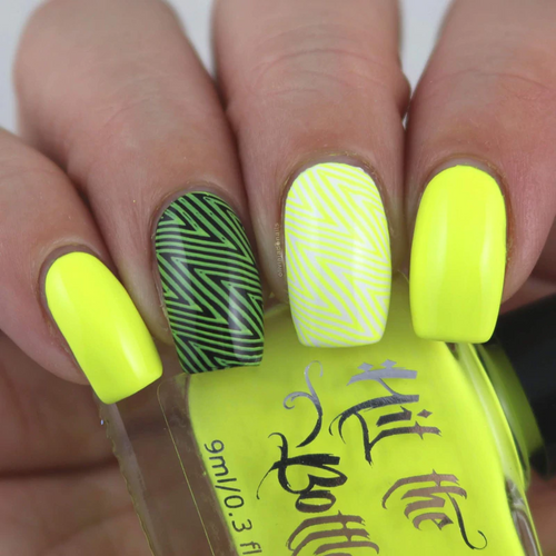 The Rebel Yellow, neon yellow nail stamping polish, available in the USA at www.lanternandwren.com.