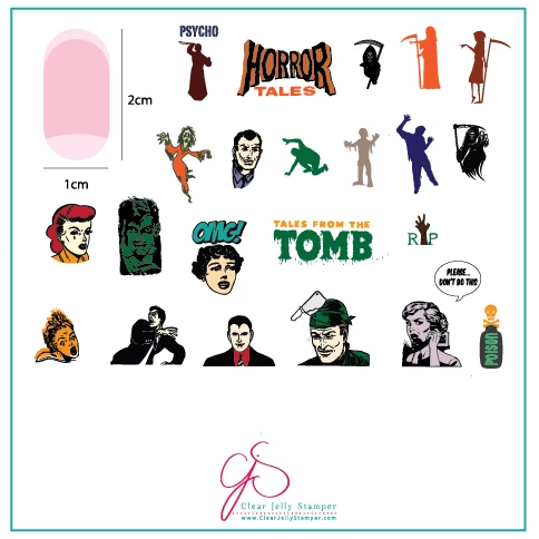 Tales from the Tomb nail stamping plate by Clear Jelly Stamper, available at www.lanternandwren.com.