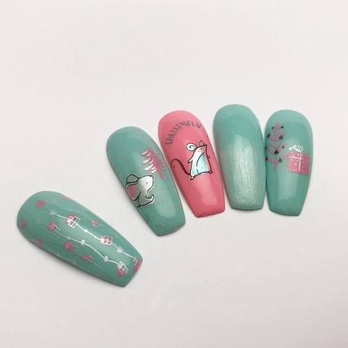 Merry ChrisMouse nail art plate by Clear Jelly Stamper, available at www.lanternandwren.com.