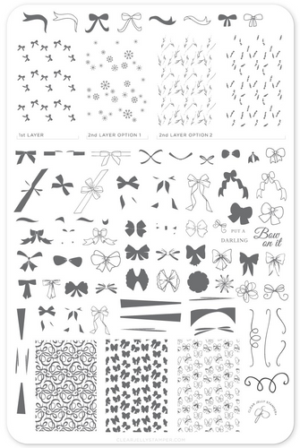 Bow and Ribbon nail art plate by Clear Jelly Stamper, available at www.lanternandwren.com.