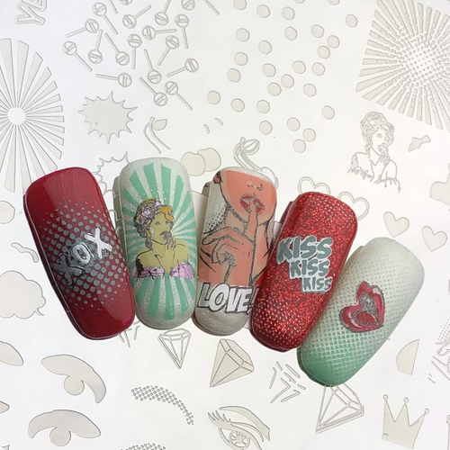 POP Heart Valentine's nail stamping plate, available in the USA at www.lanternandwren.com.