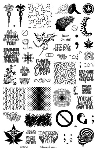 Continue Mental Health nail stamping plate, available at www.lanternandwren.com.