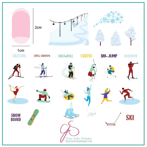 Sporty Winter nail stamping plate by Clear Jelly Stamper, available at www.lanternandwren.com.