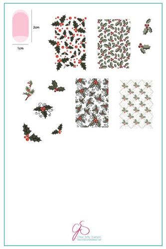 Holly Jolly nail art plate by Clear Jelly Stamper, available at www.lanternandwren.com.