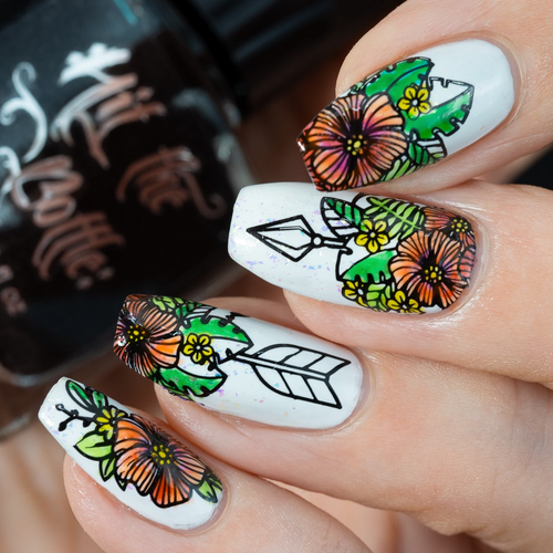 Pierced Petals - Hit the Bottle Mini Nail Stamping Plate, available at www.lanternandwren.com.