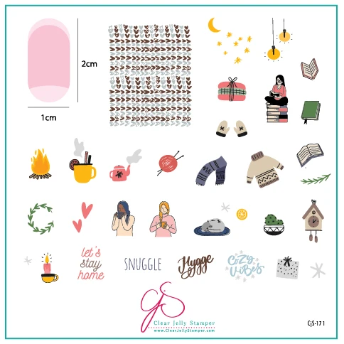 Snuggles  nail stamping plate by Clear Jelly Stamper, available at www.lanternandwren.com.