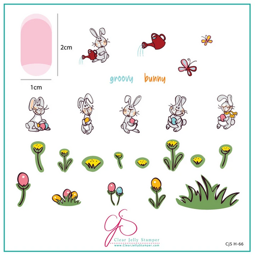 Groovy Bunny Easter nail stamping plate by Clear Jelly Stamper, available at www.lanternandwren.com.