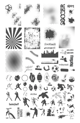 Grunge Series - Sports nail art plate by Clear Jelly Stamper, available at www.lanternandwren.com.
