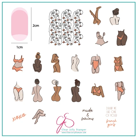 The Nude Series - Au Naturel stamping plate by Clear Jelly Stamper, available at www.lanternandwren.com.