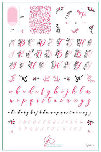 Clear Jelly Stamper Twirly Swirly Alphabet nail stamping plate. Available at www.lanternandwren.com.