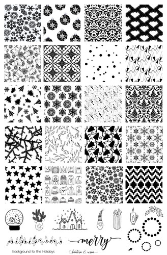 Background to the Holidays Lantern & Wren nail stamp plate, available at www.lanternandwren.com.