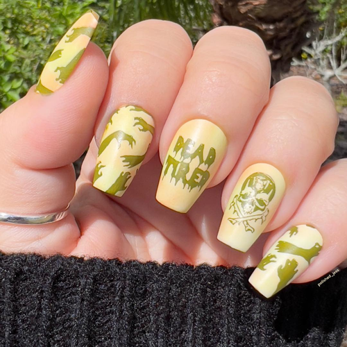 Dead Tired Halloween nail stamping plate, available exclusively at www.lanternandwren.com.