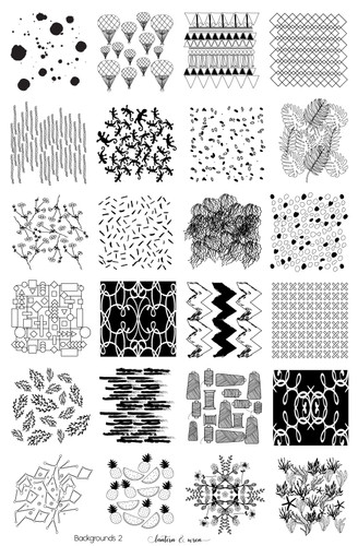 Backgrounds 2 nail stamping plate. Available exclusively at www.lanternandwren.com.